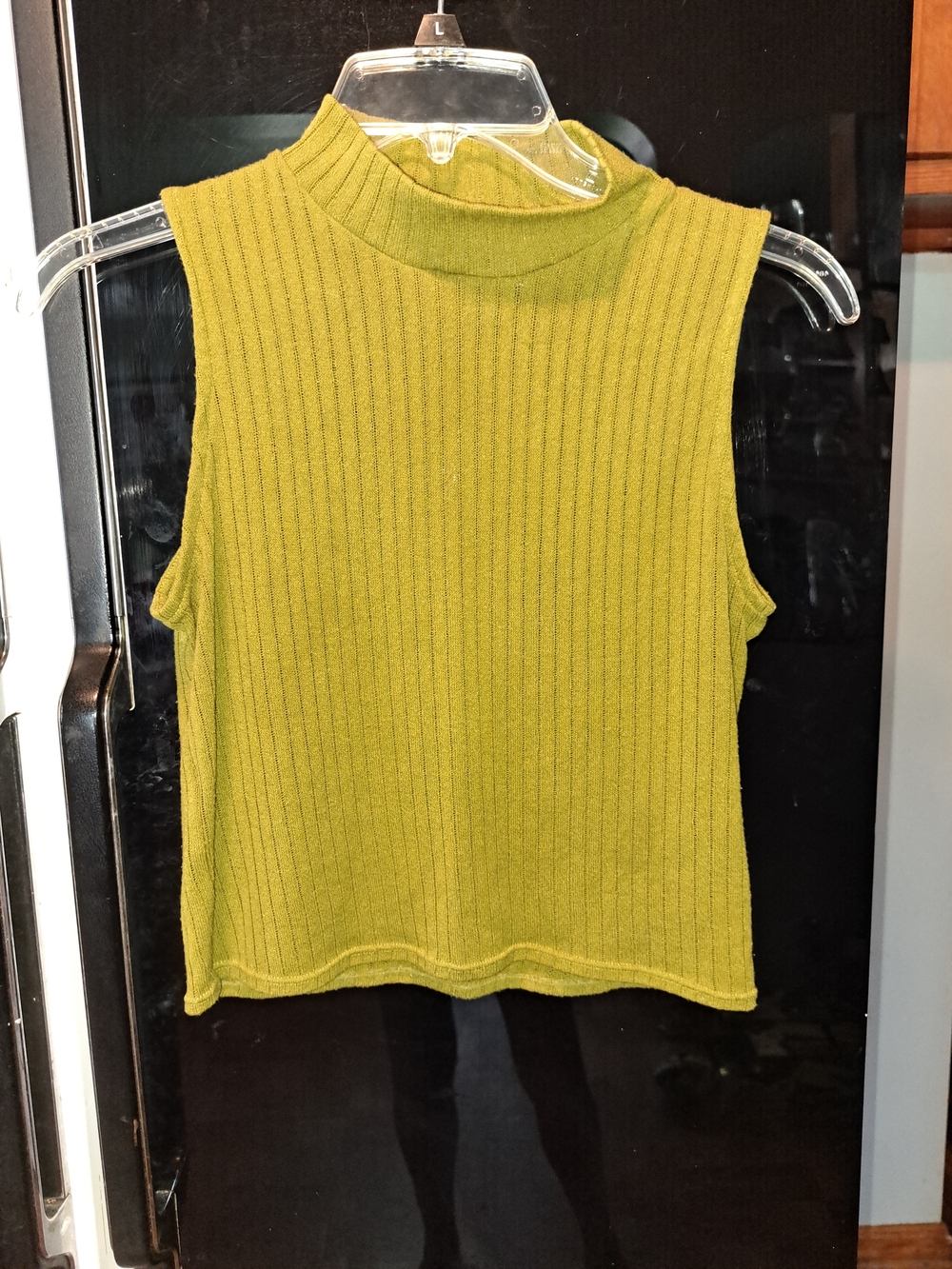 Divided Olive Ribbed Mock Neck Tank